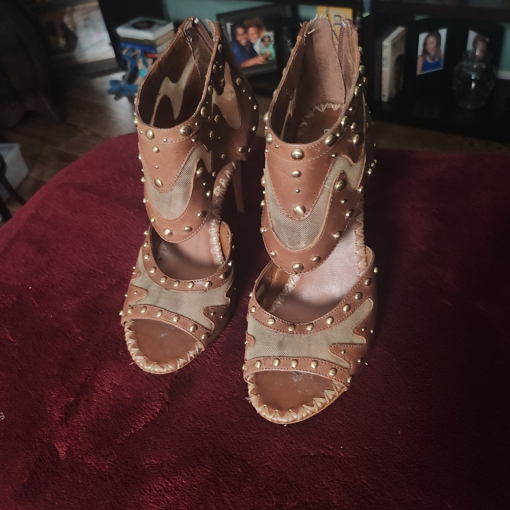 Boutique 9 Brown Studded Mesh High Heel Sandals